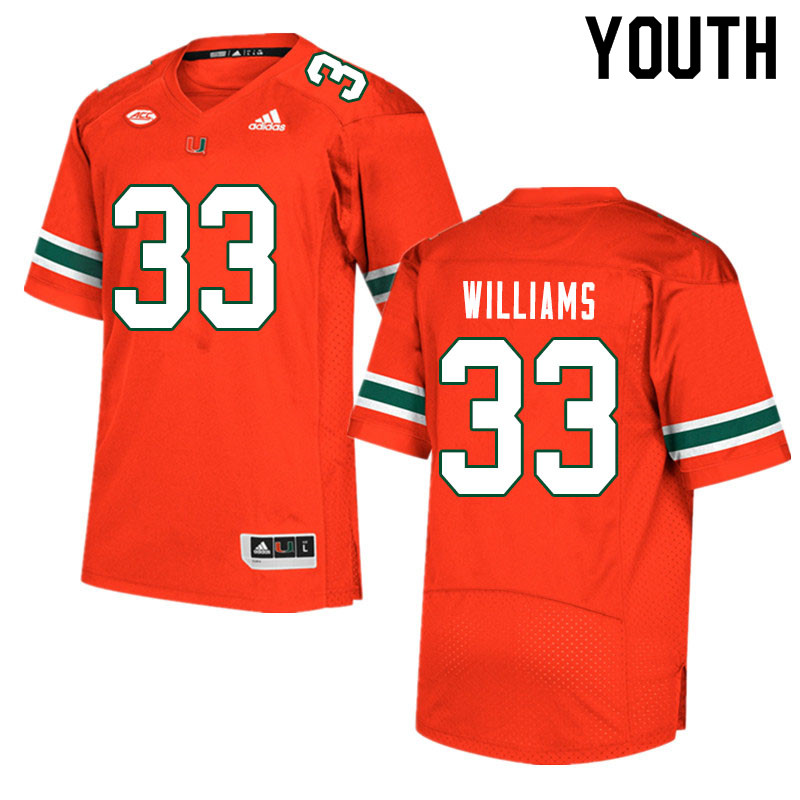 Youth #33 Chantz Williams Miami Hurricanes College Football Jerseys Sale-Orange